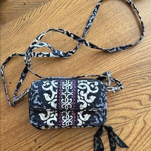Vera Bradley Black and White Crossbody Bag with Pink Accent